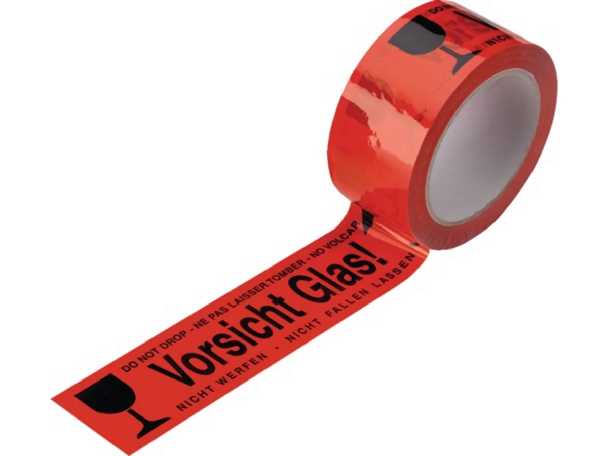 Warnklebeband PVC, Vorsicht Glas Länge 66 m, Breite 48 mm rot