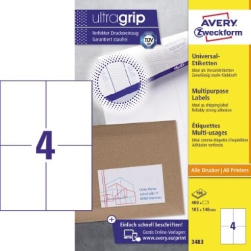 Avery Zweckform Universaletikett 3483 105x148mm weiß 400 St./Pack.
