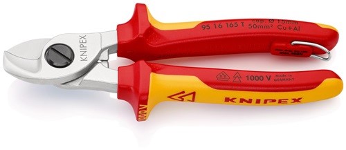 KNIPEX 95 16 165 T Kabelschere  Länge 165 mm Kopf verchromt VDE mit Befestigungs