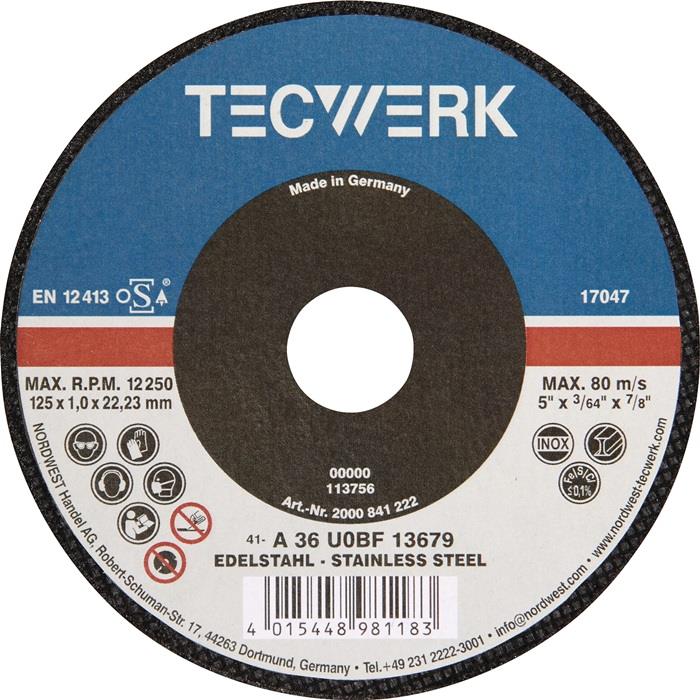 TECWERK 2000841222 Trennscheibe D125x1mm ger.Keramikkorn Bohr.22,23mm TECWERK 20