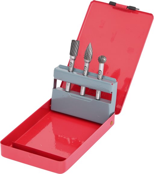 KS Tools 515.3203 HM Frässtift-Satz in Stahlblechkassette, 3-tlg.