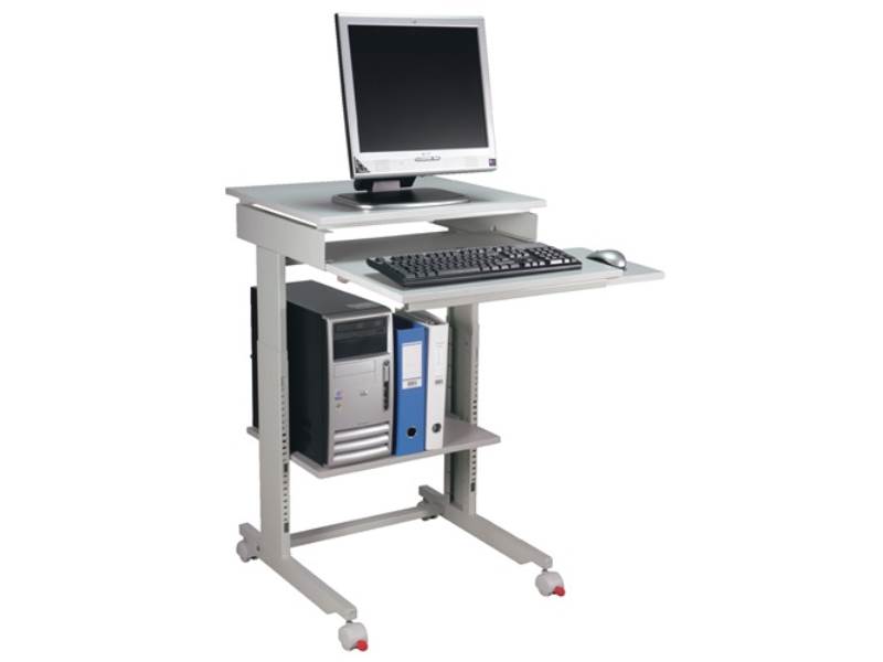 6820-9 PC-Arbeitstisch H720-1100xB600xT500mm lichtgrau, RAL 7035 fahrbar