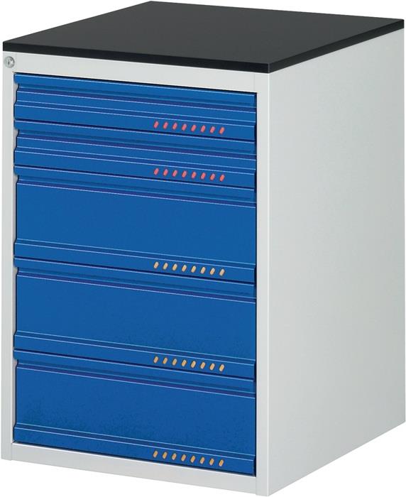 TECWERK 2000425562 Schubladenschrank BK 650 H820xB580xT650mm lichtgrau/blau 5 Sc