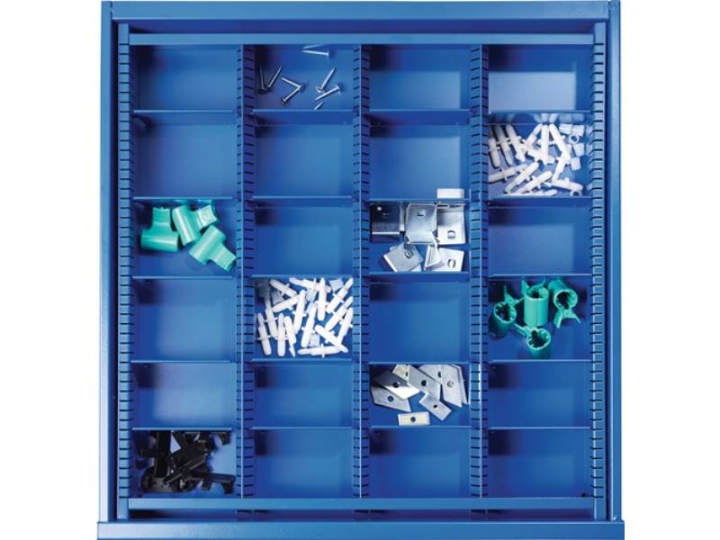 Schubladenunterteilungsmaterial Fronthöhe 100 mm 3 Längs-/20 Querteiler