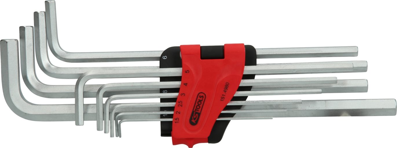 KS Tools 151.4980 Innensechskant-Winkelstiftschlüssel-Satz, extra lang, 10-tlg.