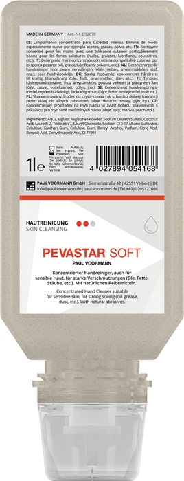 PAUL VOORMANN 052070 Handreinigung PEVASTAR SOFT 1 l silikon- und lösemittelfrei