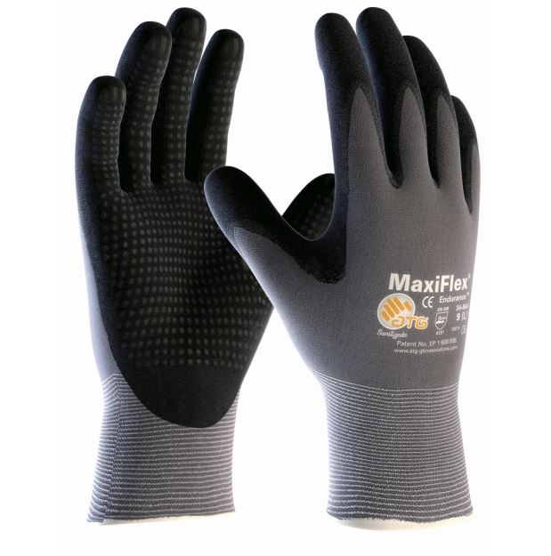 ATG MaxiFlex Endurance 2442_9 Gr.9  (34-844) Nylon-Strickhandschuhe mit Noppen, Nitril-Mikroschaumbeschichtung Kat.2, Noppen aus Nitril, grau/schwarznahtlos gestrickte Nylon-Handschuhe mit patentierter Nitril-Mikroschaumbeschichtung und nachträglich aufge