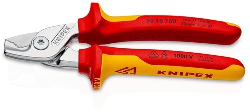 KNIPEX 95 16 160 Kabelschere  Länge 160 mm Kopf verchromt VDE Mehrkomponenten-Hü