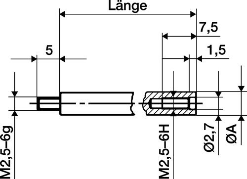 KÄFER 62501 Verlängerungsstück  Länge 100 mm Messbolzen-D. 4 mm passend zu Messu