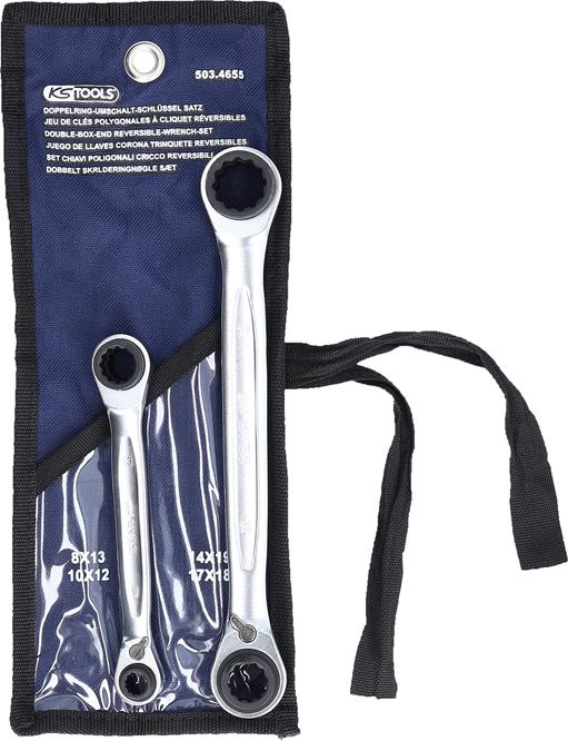 KS Tools 503.4655 4 in 1 GEARplus umschaltbar Doppel-Ratschenringschlüssel-Satz,