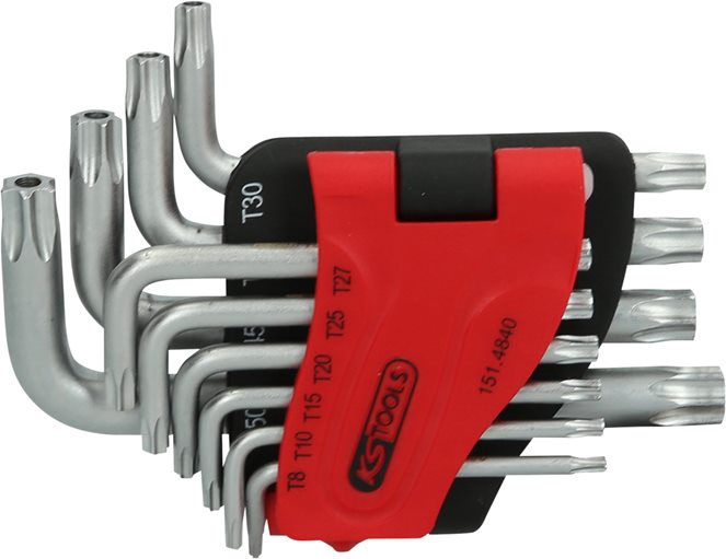 KS Tools 151.4840 Torx-Winkelstiftschlüssel-Satz mit Bohrung, kurz, 10-tlg., TB8