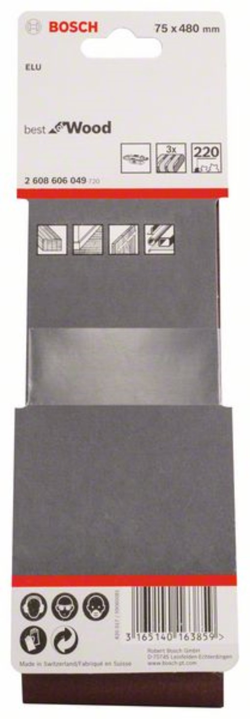Bosch 2608606049 Schleifband-Set X440 Best for Wood and Paint, 3-teilig, 75 x 48