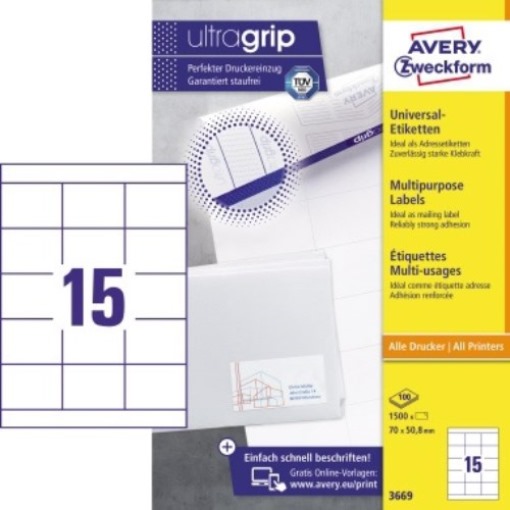 Avery Zweckform Universaletikett 3669 70x50,8mm weiß 1.500 St./Pack.