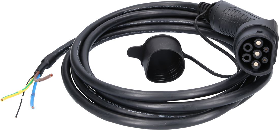 efuturo Ladekabel gerade, Ende offen auf Typ 2 Stecker zum Anschluss an eine Wallbox, 1 Phase, bis zu 7,4 kW, 32 A, 230 V, Mode 3, 5 Meter Verbindungskabel von der Ladestation zum Fahrzeugfür Elektro- und Hybri