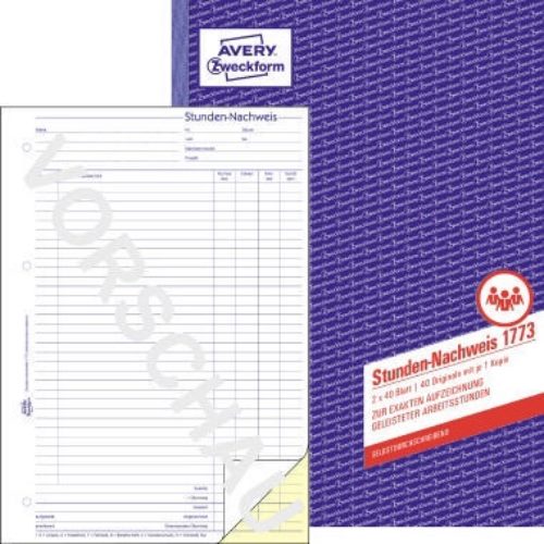 Avery Zweckform Stundennachweis 1773 DIN A4 2x40Blatt