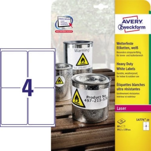 Avery Zweckform Folienetikett L4774-20 99,1x135mm 80 St./Pack.