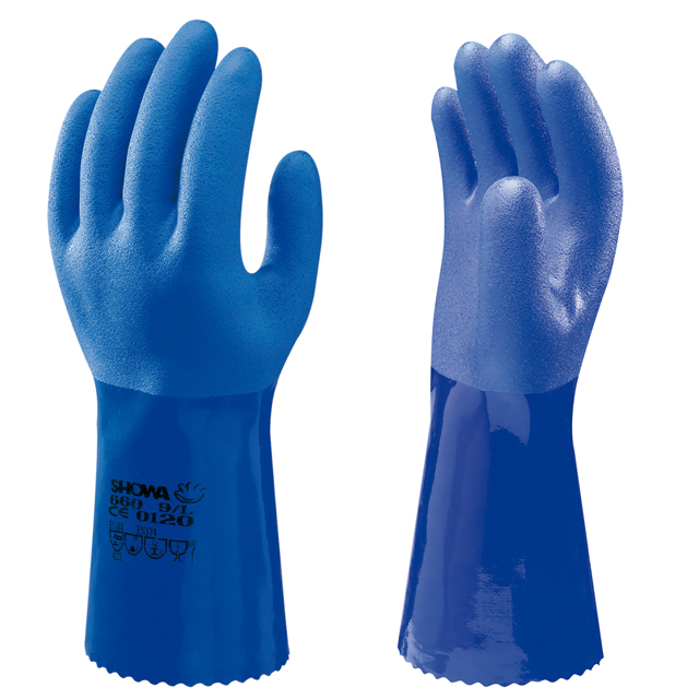 SHOWA 660 Gr.9 (L) Handschuh OIL RESISTANT blau 300 mm PVC-Vollbeschichtung