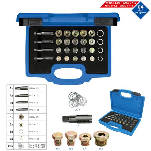Brilliant Tools  BT711250 Reparatursatz für Öl-Ablass-Gewinde, 64-tlg.