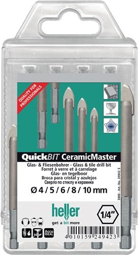 HELLER 24942 Bohrer-Satz QuickBit® Ceramik Master 5-teilig Ø 4, 5, 6, 8, 10 mm S