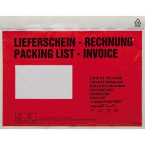 Dokumententasche Lieferschein- Rechnung C5 mF sk rt 250 St./Pack.
