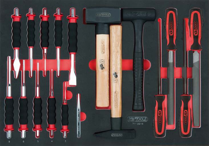 KS Tools 711.0018 SCS Feilen-, Meißel- und Hammer-Satz, 18-tlg. in 1/1 Systemein