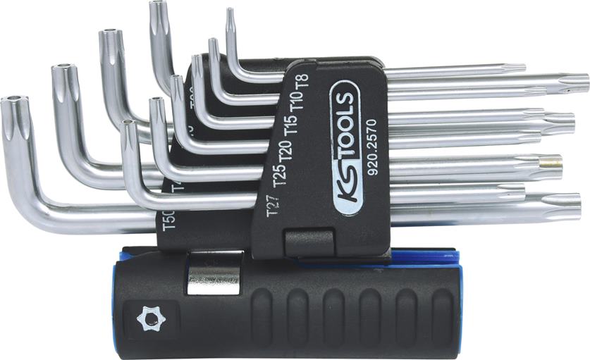 KS Tools 920.2570 3 in 1 Torx-Winkelstiftschlüssel-Satz mit Bohrung,10-tlg. lang