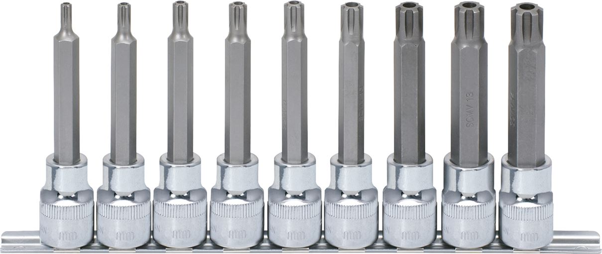 KS Tools 918.1895 1/2'' CHROMEplus RIBE-Bit-Stecknuss-Satz, lang, 9-tlg. M5-M14,