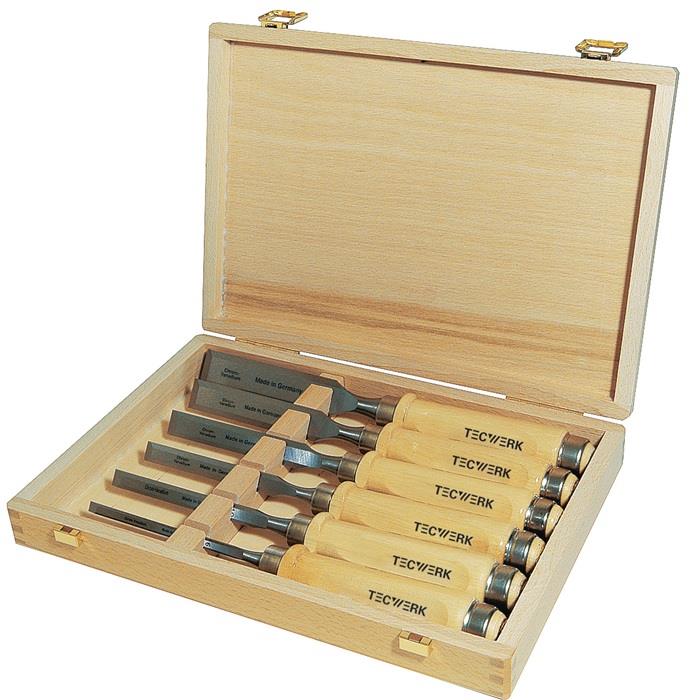 TECWERK  Stechbeitel-Satz  6,10,12,16,20,26 mm Weißbuchenheft Ulmer Form 6-teili