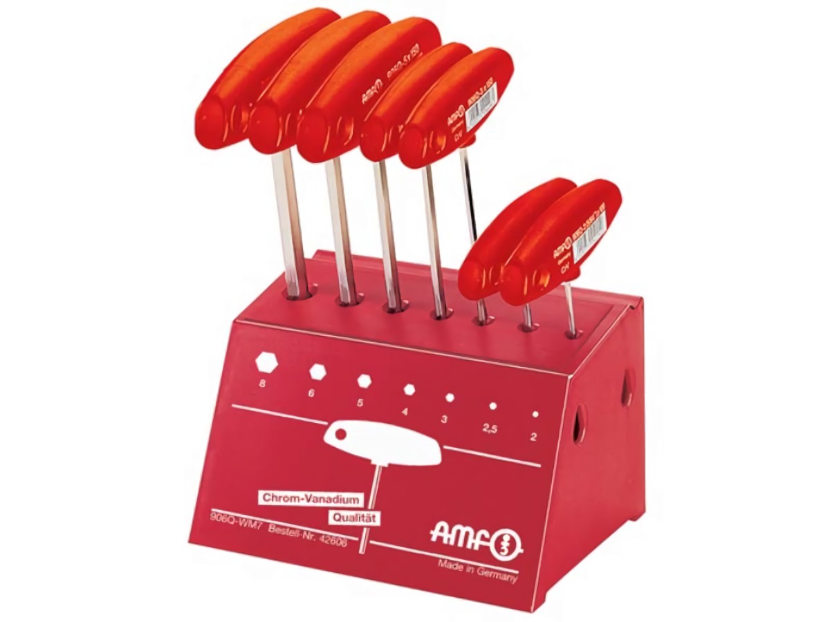 AMF 42606 Stiftschlüssel-Satz 906Q WM7 7-teilig SW 2-8 mit Quergriff im Werkbank