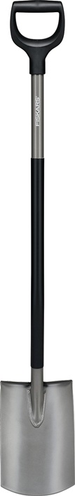 FISKARS 1066710 Gärtnerspaten  rund, mit D-Griff  Stahl besonders geeignet zum Graben und Rasenstechen · ergonomische Form · Stiellänge 1250 mm · sehr stabil durch qualitativ hochwertigen Borstahl · geschärfte Blattkante · ergonomischer Schaftwinkel mit S