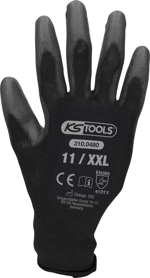 KS Tools 310.0480 Mikro-Feinstrickhandschuhe-schwarz, 11, 12 Paar