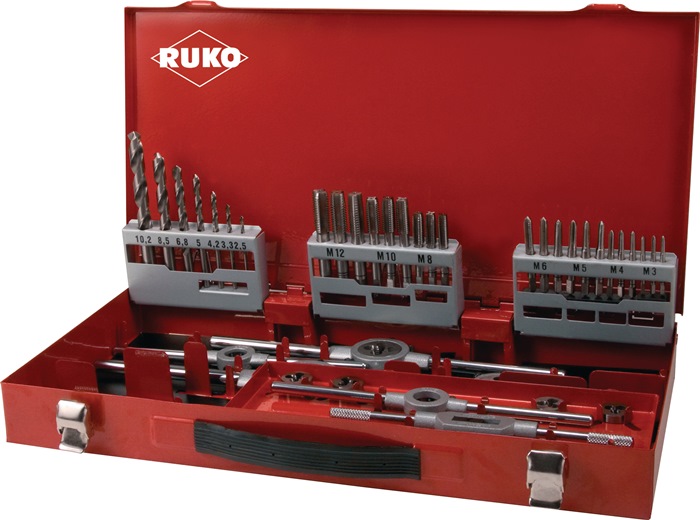 RUKO 245030 Gewindeschneidzeug-Satz  M3-M4-M5-M6-M8-M10-M12 44 teilig HSS