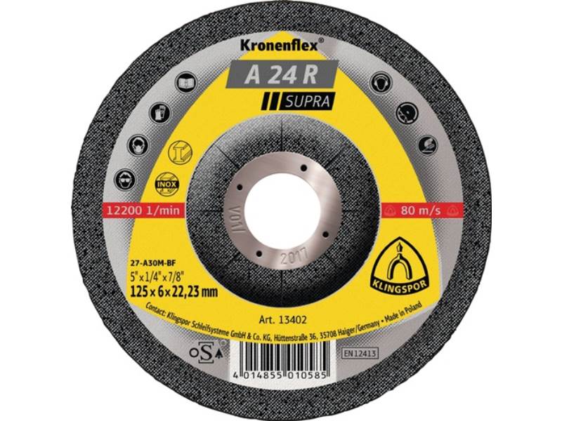 KLINGSPOR 240831 Schruppscheibe A 24 R Supra D125xS4mm gekröpft Stahl Bohrung 22