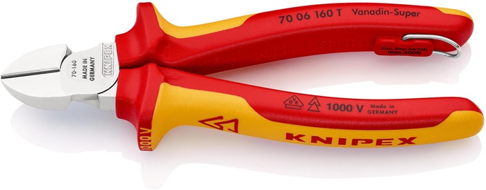 KNIPEX 70 06 160 T Seitenschneider  Länge 160 mm mit Befestigungsöse Mehrkompone