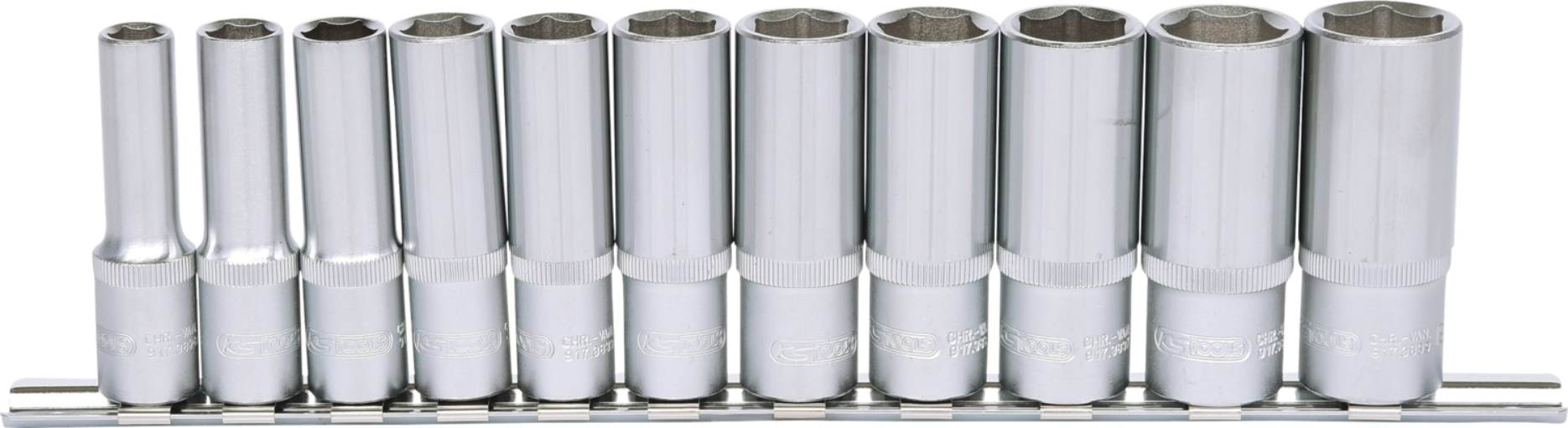 KS Tools 911.0611 3/8'' CLASSIC Sechskant-Stecknuss-Satz, lang, 11-tlg. 8-19mm