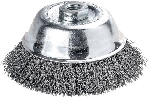 LESSMANN 426177 Topfbürste  Ø 100 mm Gewinde Drahtstärke 0,35 mm Stahl 9000 min- gewellter Draht · geeignet für leichte Bürstarbeiten wie Schweißnahtreinigung, zur Entfernung von Rost, Farbe und Verschmutzungen · für große Flächen geeignet · M14 Weitere t