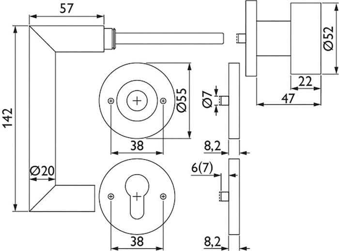 TECWERK  FS-Garnitur NW-443-2 VA 60 D/K TS 40-58mm PZ rd.DIN L/R TECWERK   inkl.