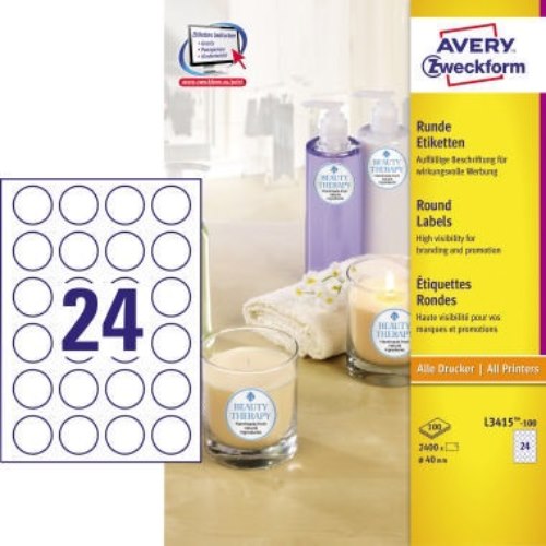 Avery Zweckform Etikett L3415-100 40mm weiß 2.400 St./Pack.