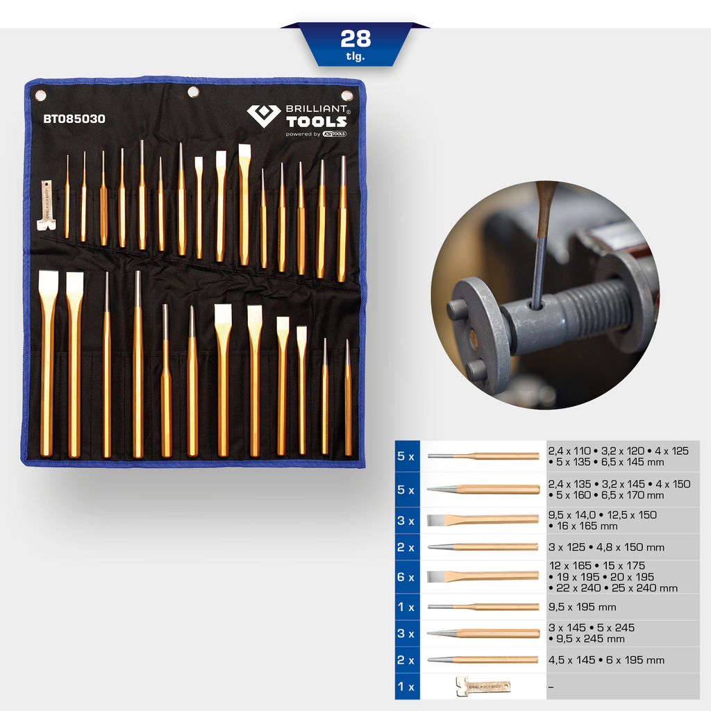 Brilliant Tools  BT085030 Meißel und Durchtreiber-Satz, 28-tlg