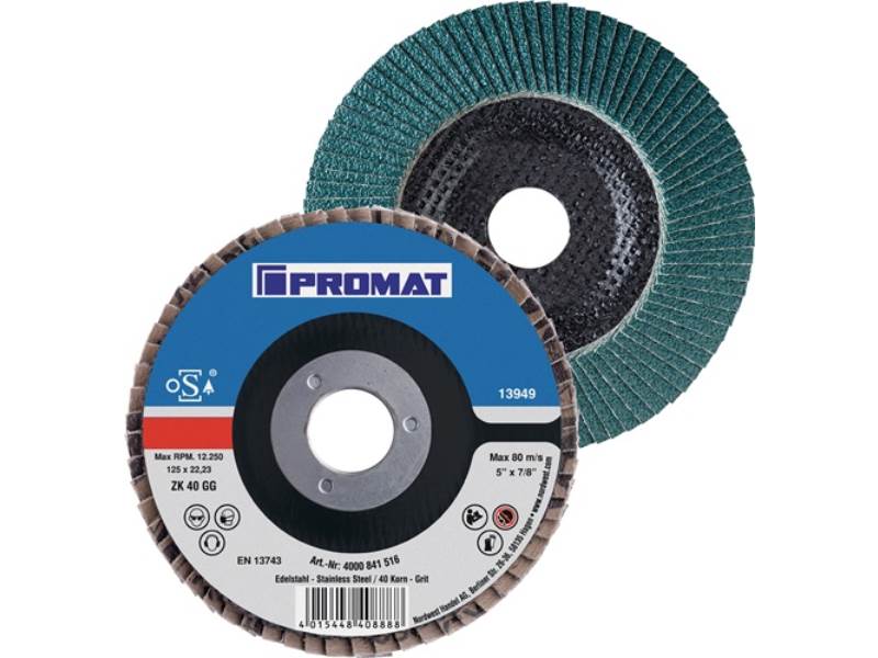 PROMAT  Fächerscheibe  D. 180 mm Körnung 80  gekröpft INOX Zirkonkorund