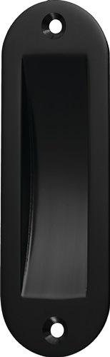 Schiebetürmuschel Alu.schwarz pulv.ov.2xD.5mm L.120mm B.40mm HERMETA oval · Aluminium · 120 x 40 mm · silberfarbig eloxiert bzw. schwarz pulverbeschichtet · Einlassmuschel · aufliegende Nutzung · mit versenkten Schraublöchern · nur ohne Schlüssellochung l