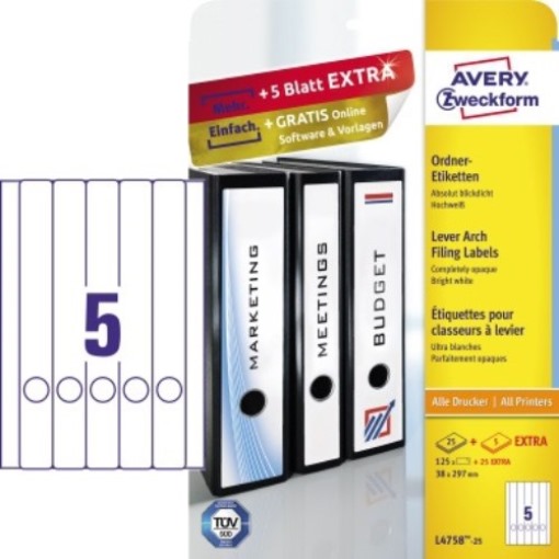 Avery Zweckform Ordneretikett L4758-25 38x297mm ws 125 St./Pack