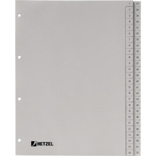 Hetzel Register 721308 DIN A4 1-52 52-teilig PP grau