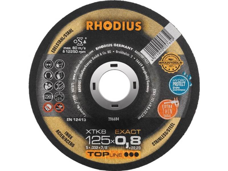 RHODIUS 206684 Trennscheibe XTK8 D125x0,8mm gekröpft INOX Bohrung 22,23 mm