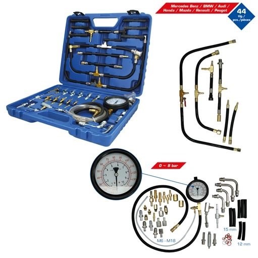Brilliant Tools  BT581400 Benzindruck-Prüfer-Satz, 0 - 8 bar, 44-tlg.