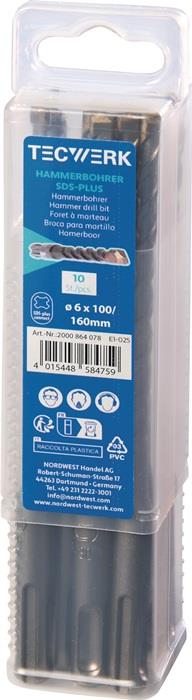 TECWERK 2000864081 Hammerbohrer Großpackung D.10,0mm Arbeits-L.100mm L.160mm SDS