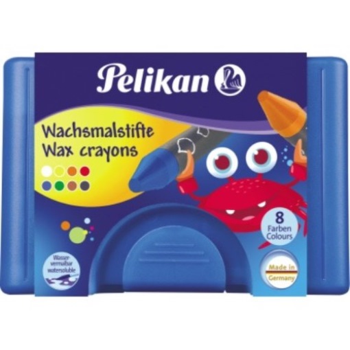 Pelikan Wachsmalstifte im Etui blau 8farbig mit runder Spitze+Schaber