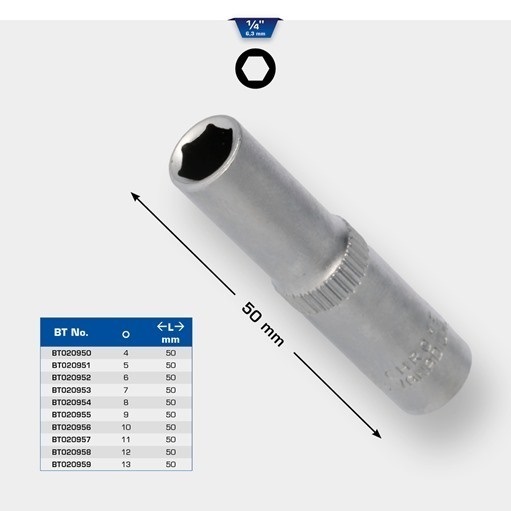 Brilliant Tools  BT020959 1/4'' Steckschlüssel-Einsatz, lang, 50mm, 13mm