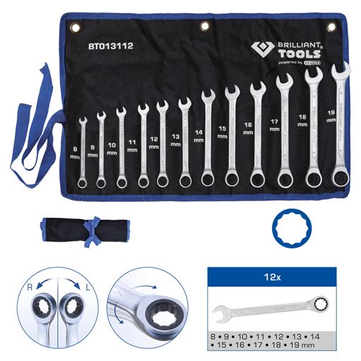 Brilliant Tools  BT013112 Ratschenringschlüssel-Satz, 12-tlg, 8 - 19 mm