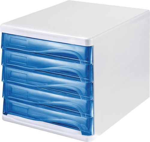 HELIT H61294-30 Ablagebox  5 Schubladen lichtgrau/blautransparent Kunststoff H24